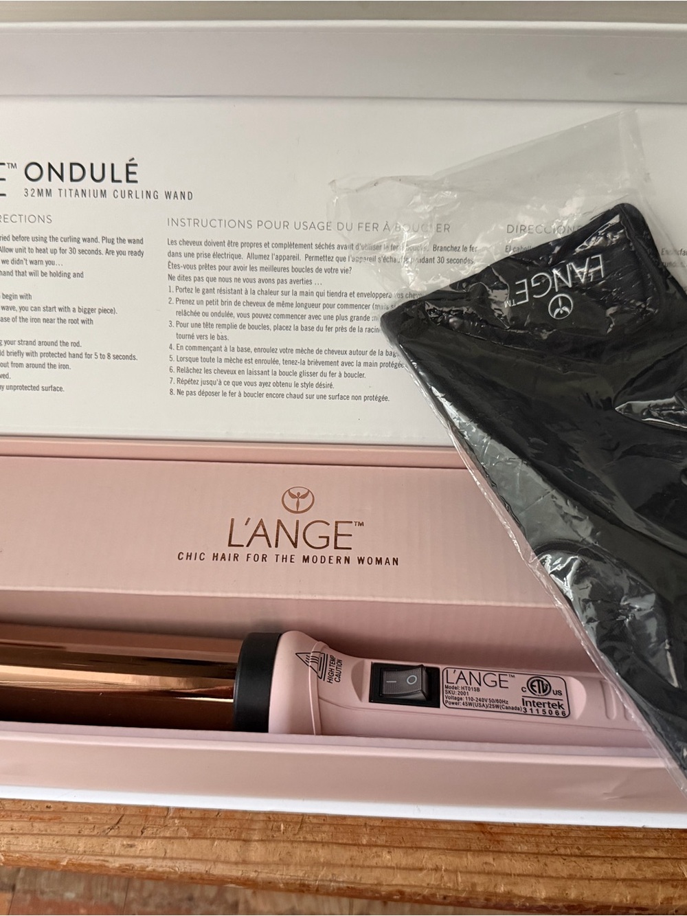L'ANGE 32mm Titanium Curling Wand - Blush Pink with Rose Gold Accent